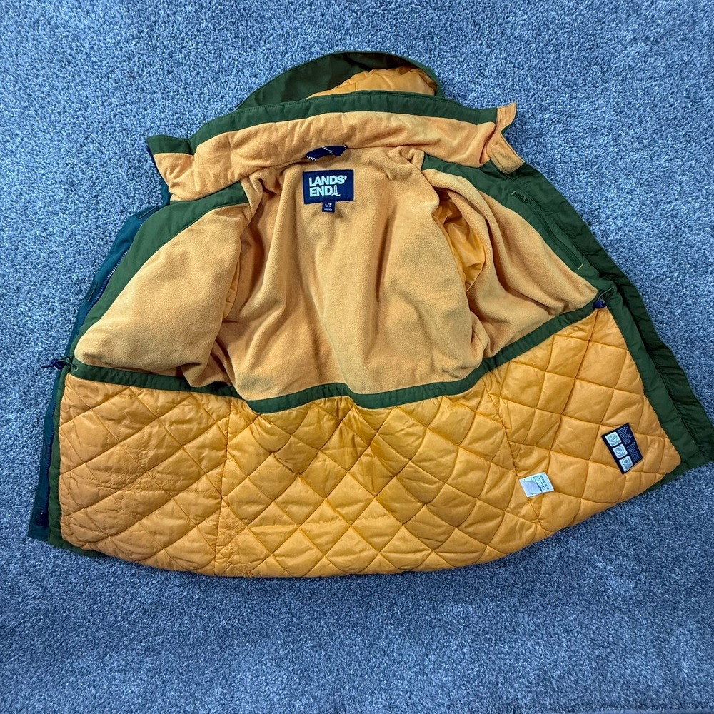 Lands End Squall Parka Jacket Green Hooded Insulated L 14-16 - Picture 5 of 16